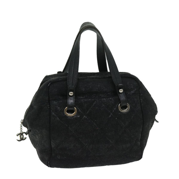 CHANEL Paris Biarritz MM Tote Bag Coated Canvas Black CC Auth bs13031 - Picture 1 of 16